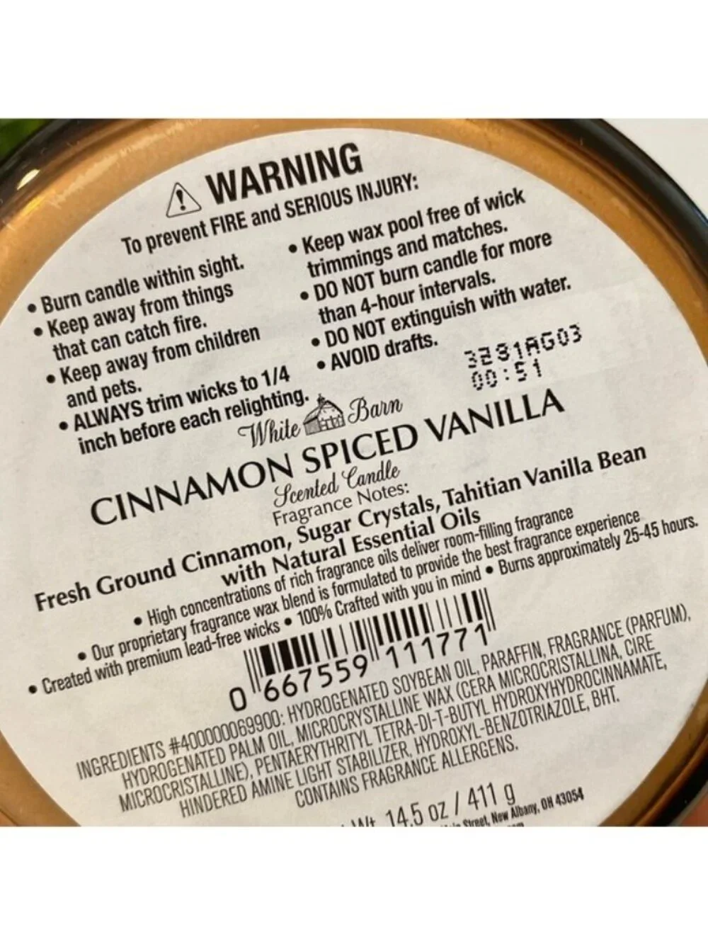 “Cinnamon Spiced Vanilla” Bath & Body Works White Barn NEW 3-Wick Candle